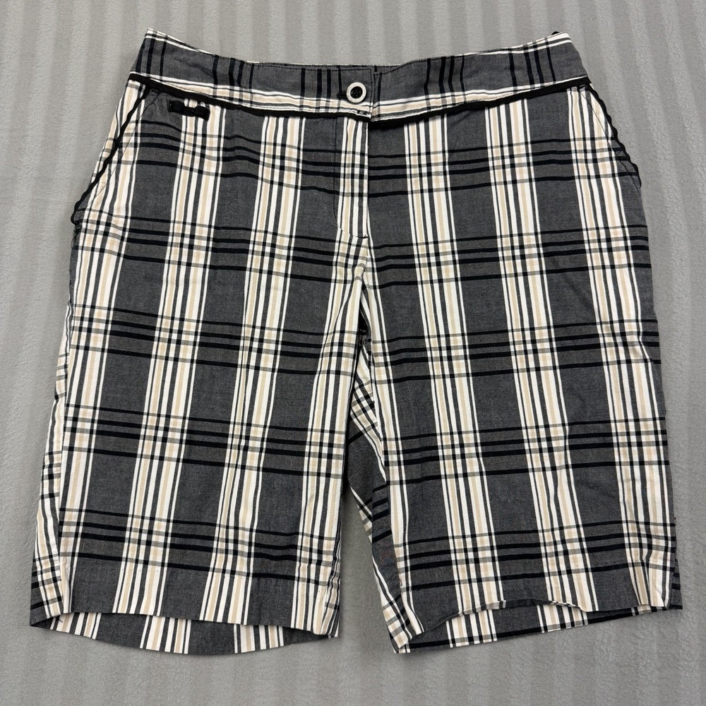 Izod Stretch Golf Shorts Womens Adult Size4 Black White‎ Plaid Golf Tennis